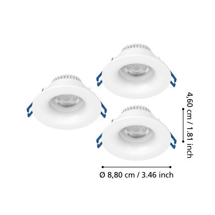 Eglo - SET 3x ugradno stropno LED svjetlo za kupaonicu LED/4,9W/230V 2700/4000/6500K Ø 8,8 cm IP65 bijelo