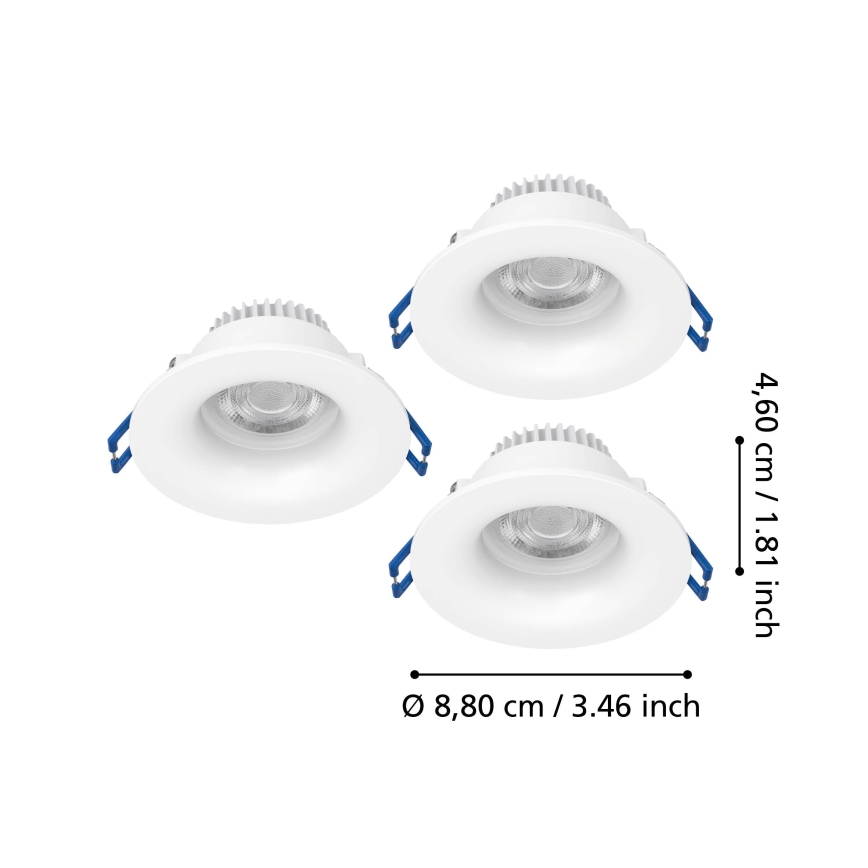 Eglo - SET 3x ugradno stropno LED svjetlo za kupaonicu LED/4,9W/230V 2700/4000/6500K Ø 8,8 cm IP65 bijelo