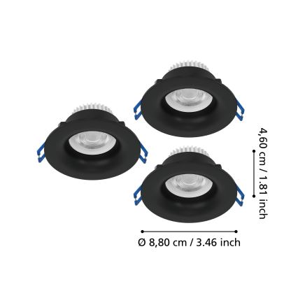 Eglo - Komplet 3x LED kupaonskih ugradnih svjetiljki LED/4,9W/230V 2700/4000/6500K Ø 8,8 cm IP65 crne
