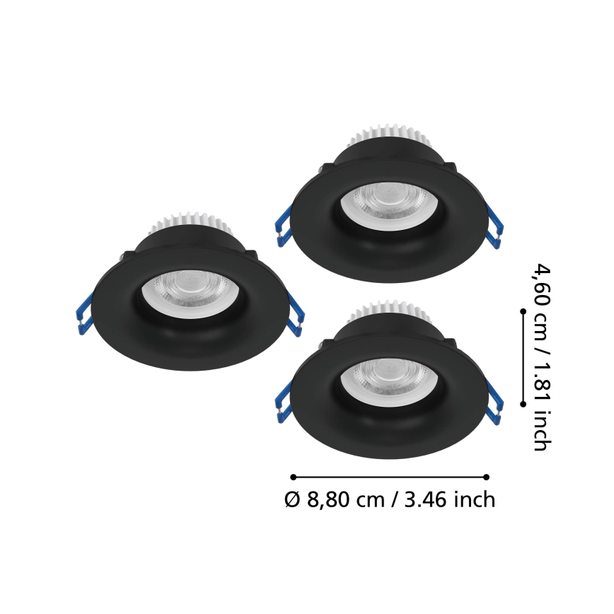 Eglo - Komplet 3x LED kupaonskih ugradnih svjetiljki LED/4,9W/230V 2700/4000/6500K Ø 8,8 cm IP65 crne