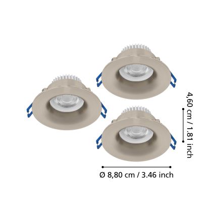 Eglo - Komplet od 3 LED ugradnih svjetala za kupaonicu LED/4,9W/230V 2700/4000/6500K, Ø 8,8 cm, IP65, matni krom