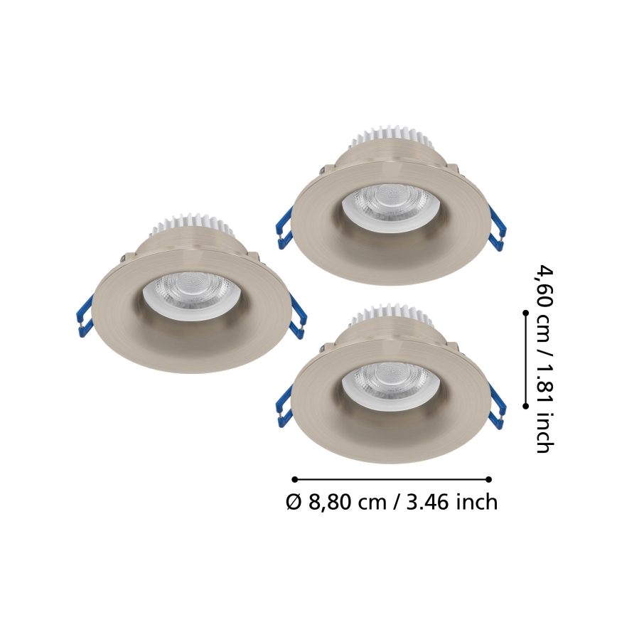 Eglo - Komplet od 3 LED ugradnih svjetala za kupaonicu LED/4,9W/230V 2700/4000/6500K, Ø 8,8 cm, IP65, matni krom