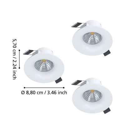 Eglo - SET od 3 prigušive LED ugradne stropne svjetiljke, LED/4,8W/230V, pr. 8,8 cm, bijela