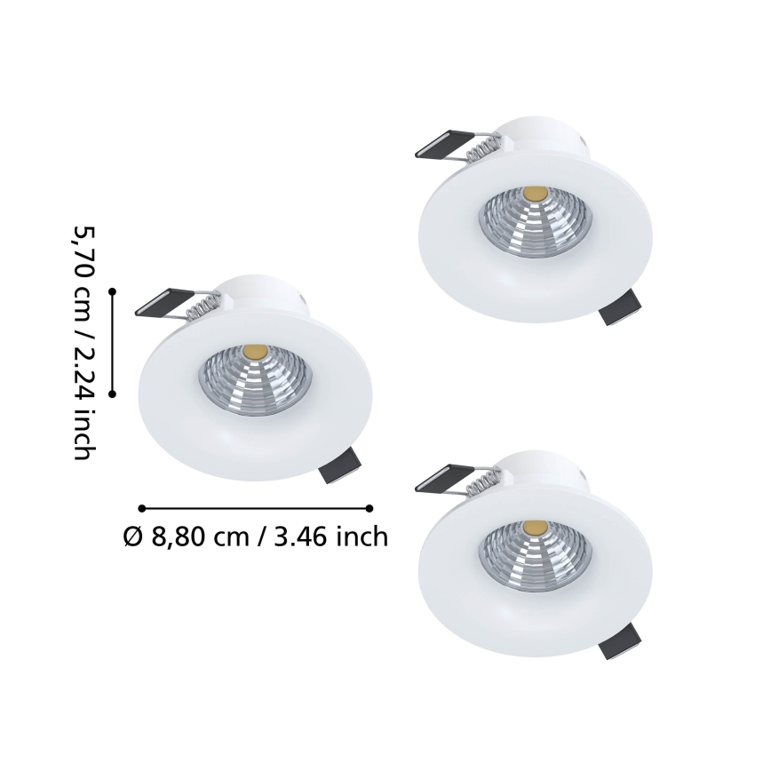 Eglo - SET od 3 prigušive LED ugradne stropne svjetiljke, LED/4,8W/230V, pr. 8,8 cm, bijela