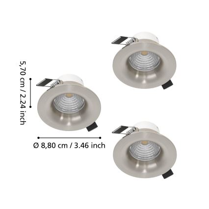 Eglo - Set 3x prigušivo ugradno LED svjetlo LED/4,8W/230V Ø 8,8 cm matni krom