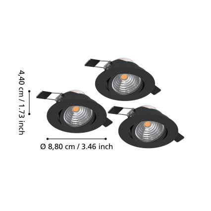 Eglo - Komplet 3x prigušivih ugradnih LED svjetiljki LED/6,4W/230V, Ø 8,8 cm, crne