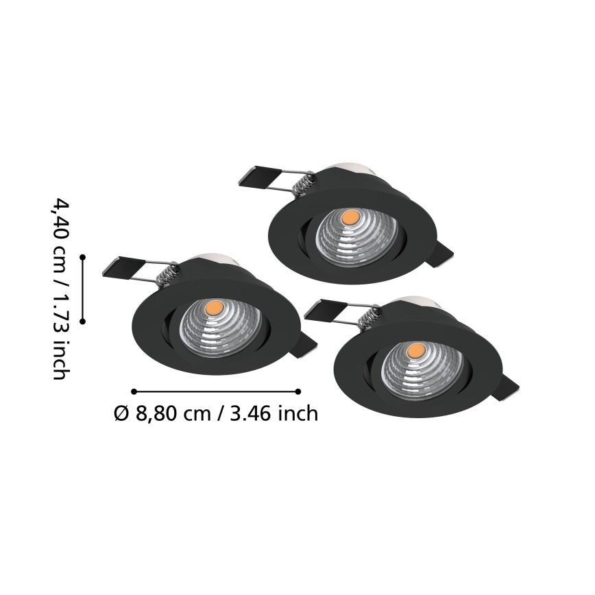 Eglo - Komplet 3x prigušivih ugradnih LED svjetiljki LED/6,4W/230V, Ø 8,8 cm, crne