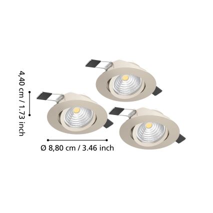 Eglo - SET od 3 prigušive ugradne LED svjetiljke LED/6,4W/230V Ø 8,8 cm matni krom
