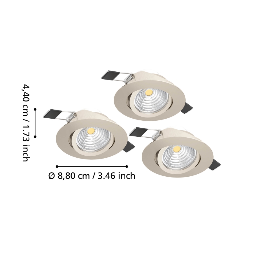 Eglo - SET od 3 prigušive ugradne LED svjetiljke LED/6,4W/230V Ø 8,8 cm matni krom