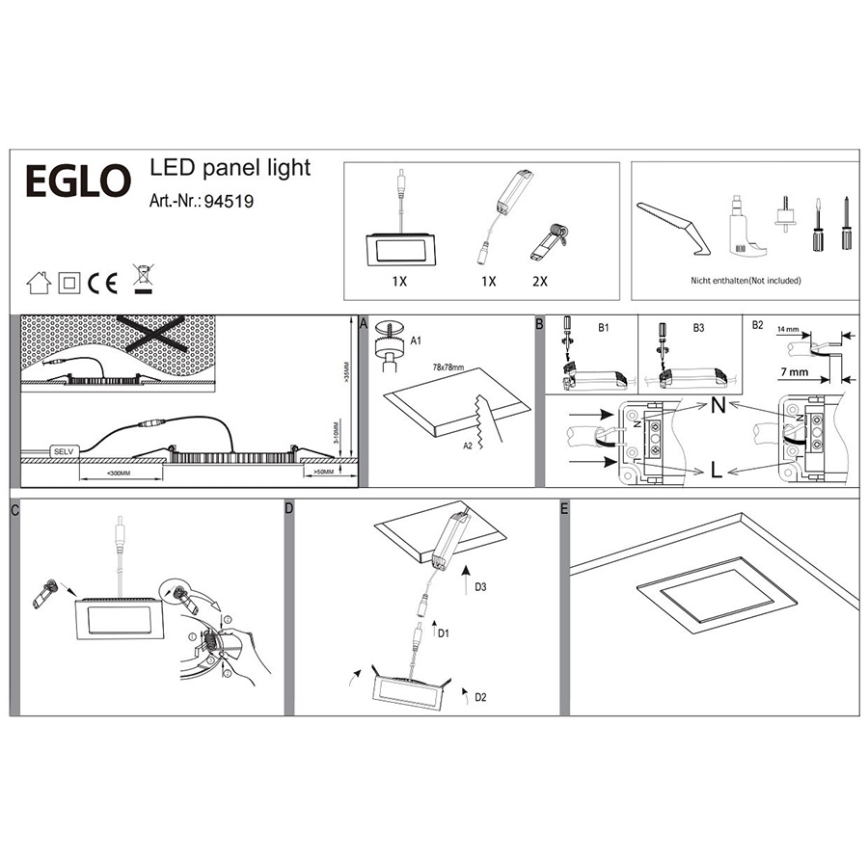 Eglo 94519 - LED ugradna svjetiljka FUEVA 1 LED/2,7W/230V 8,5x8,5 cm