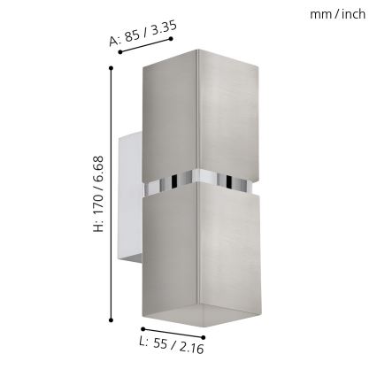 Eglo 96264 - LED zidna svjetiljka PASSA 2xGU10/2,8W/230V kvadratna