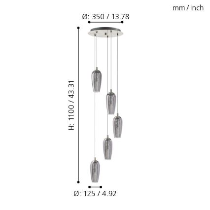 Eglo 96345 - LED luster na sajli FARSALA 5xG9/2,5W/230V