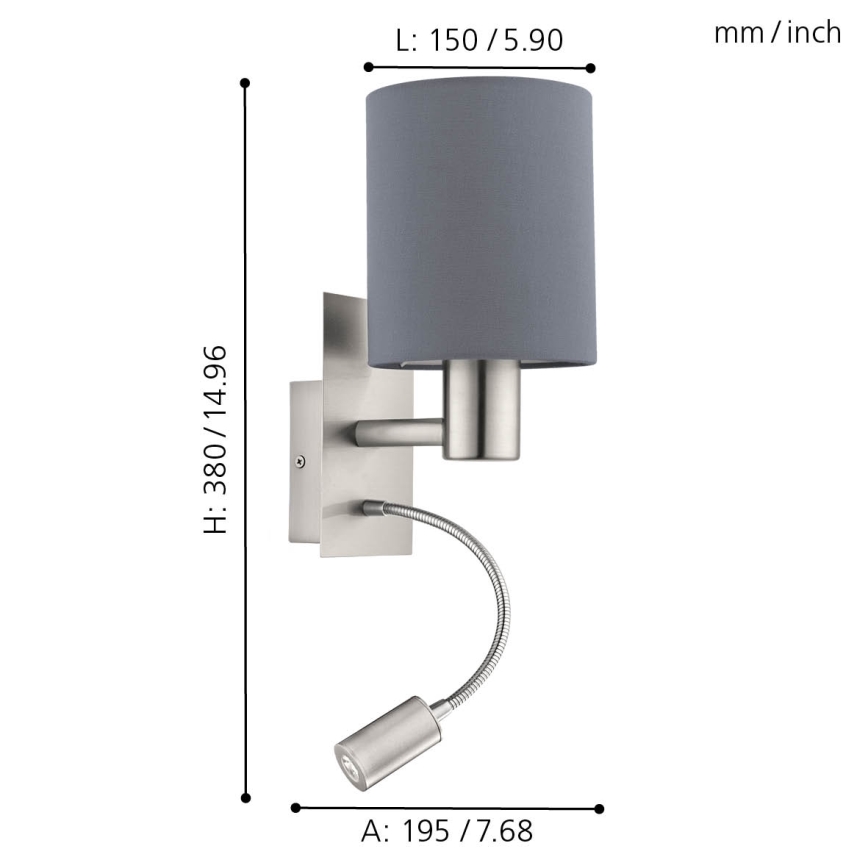 Eglo - LED Fleksibilna svjetiljka 1xE27/40W+LED/3,8W siva