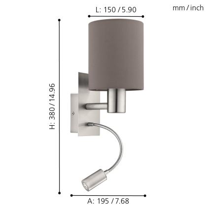 Eglo - LED Zidna svjetiljka 1xE27/40W+LED/3,8W siva