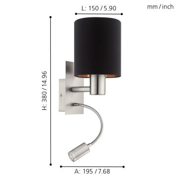 Eglo - LED Zidna svjetiljka 1xE27/40W+LED/3,8W crna