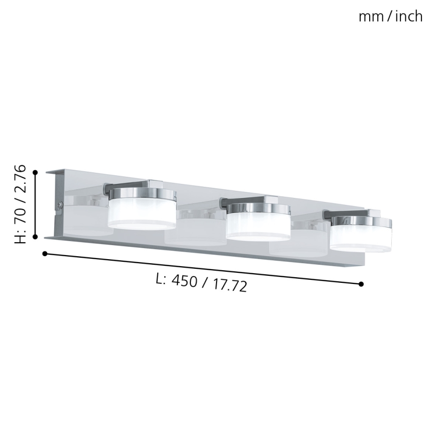 Eglo - LED Prigušiva zidna svjetiljka za kupaonicu 3xLED/7,2W/ IP44