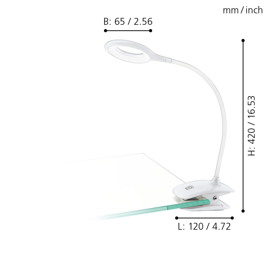 Eglo - LED lampa s prigušivanjem i kopčom LED/3W/5V 500 mAh bijela