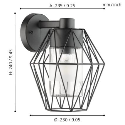 Eglo - Vanjska zidna svjetiljka 1xE27/60W/230V IP44