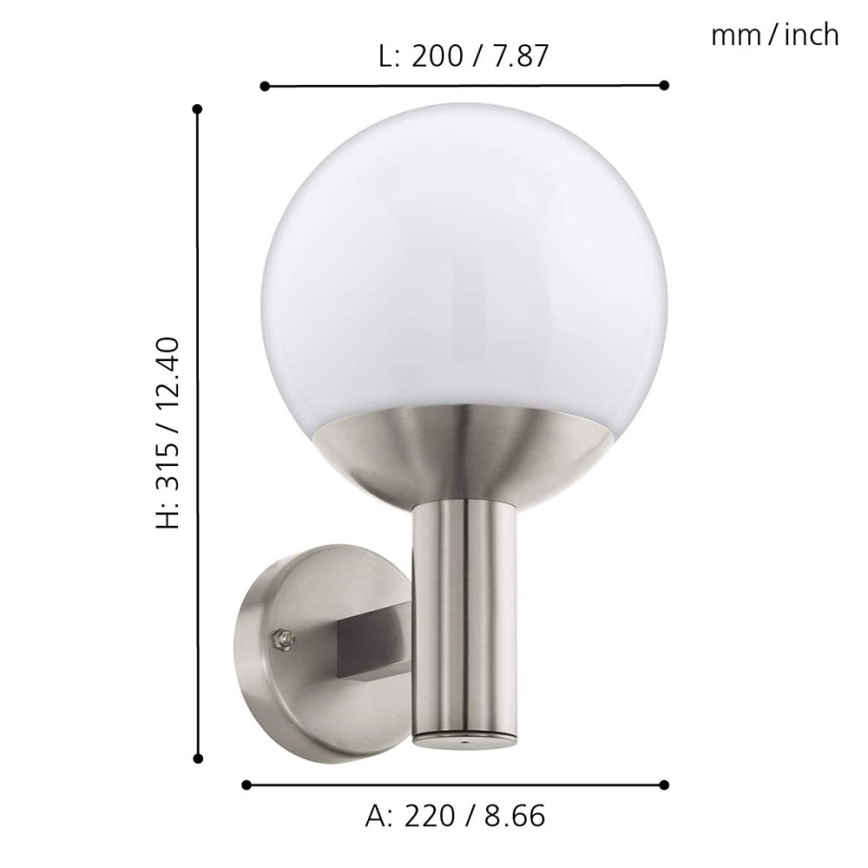 Eglo - LED Prigušiva vanjska zidna svjetiljka NISIA-C 1xE27/9W/230V IP44