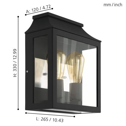 Eglo - Vanjska zidna svjetiljka 2xE27/60W/230V IP44