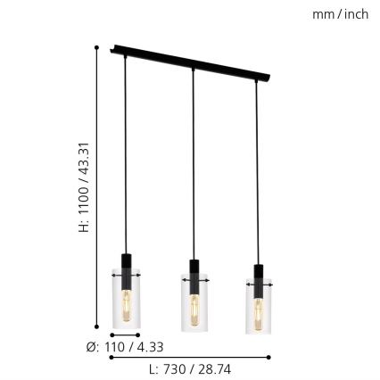 Eglo - Luster na sajli 3xE27/60W/230V