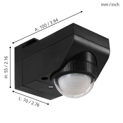 Eglo 97467 - Vanjski senzor pokreta i sumraka DETECT ME 4 12 m crna IP44