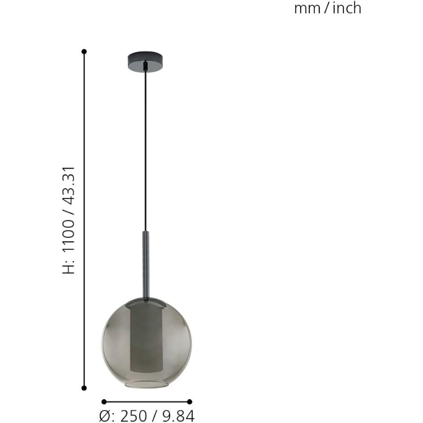 Eglo 97633 - Luster na sajli TINDARI 1xE27/60W/230V zadimljena crna