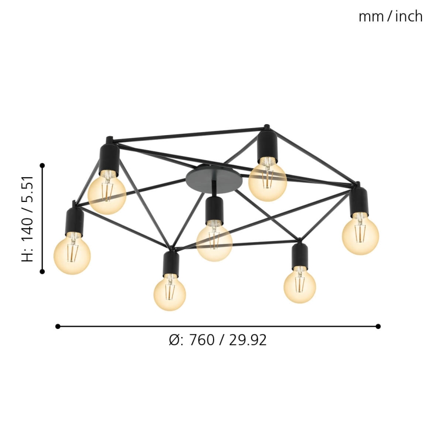 Eglo - Prikačeni luster 7xE27/60W/230V crna