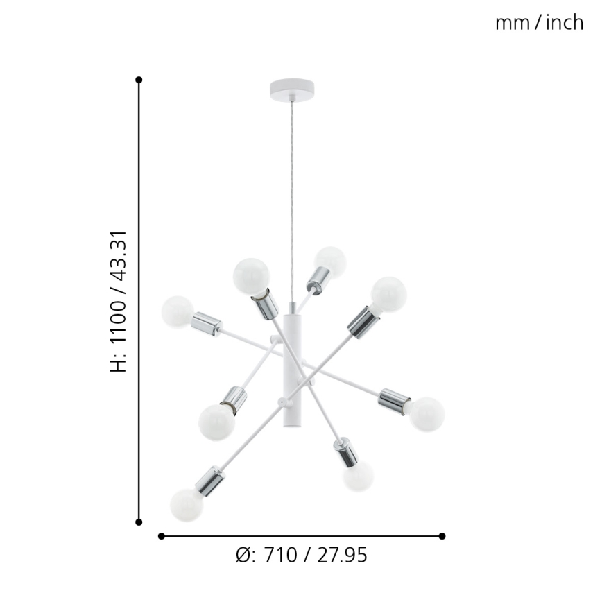 Eglo - Luster na sajli 8xE27/60W/230V bijela