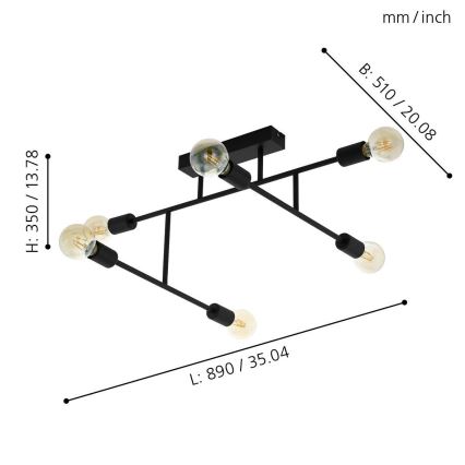 Eglo - Nadgradni luster 6xE27/40W/230V crna