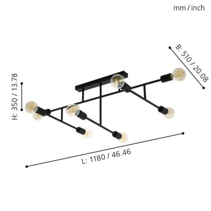 Eglo - Nadgradni luster 8xE27/40W/230V crna