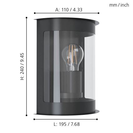 Eglo - Vanjska zidna svjetiljka 1xE27/28W/230V IP44