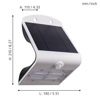 Eglo - Solarna svjetiljka sa senzorom LED/3,2W/3,7V 2000 mAh IP54