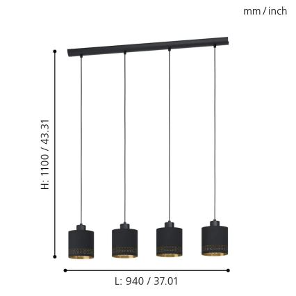 Eglo - Luster na sajli 4xE27/28W/230V