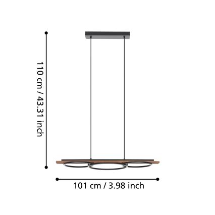 Eglo - LED Prigušivi luster na sajli 2xLED/12,5W/230V+1xLED/15,5W 3000K smeđa/crna