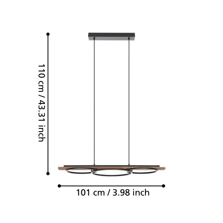 Eglo - LED Prigušivi luster na sajli 2xLED/12,5W/230V+1xLED/15,5W 3000K smeđa/crna