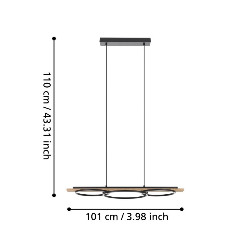 Eglo - LED Prigušivi luster na sajli 2xLED/12,5W/230V+1xLED/15,5W 3000K smeđa/crna