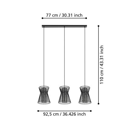 Eglo - Luster na sajli 3xE27/40W/230V crna