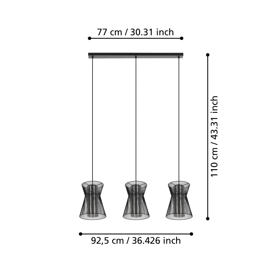 Eglo - Luster na sajli 3xE27/40W/230V crna