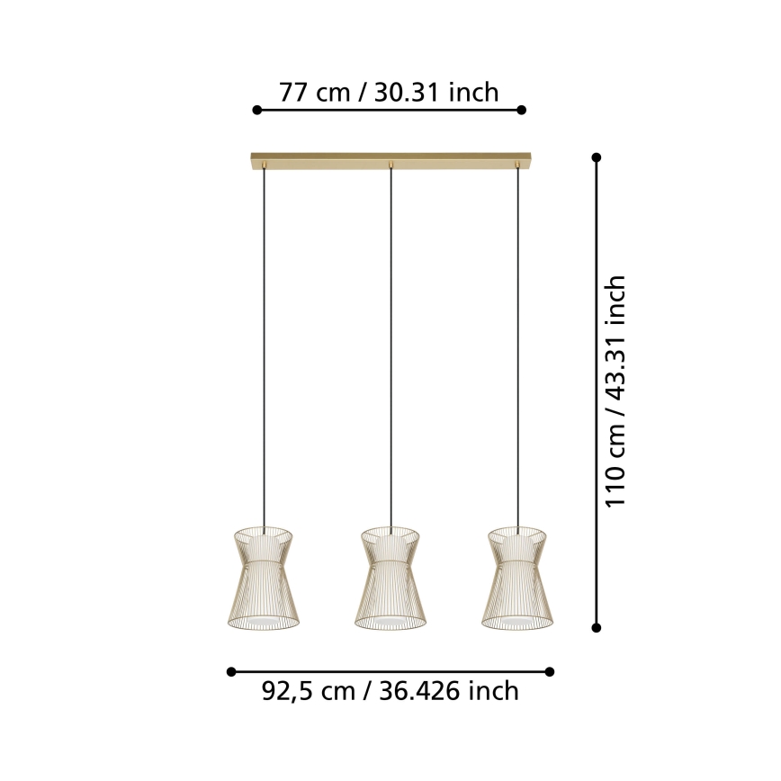 Eglo - Luster na sajli 3xE27/40W/230V zlatna