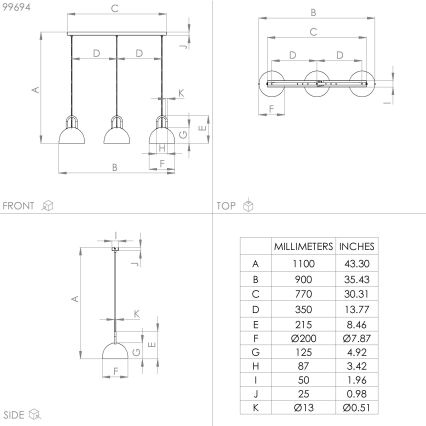 Eglo - Luster na sajli 3xE27/40W/230V crna