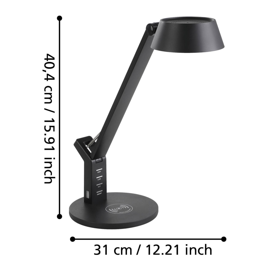 Eglo 99832 - LED stolna lampa s dodirnim prigušivačem i bežičnim punjenjem BANDERALO LED/4,8W/230V crna