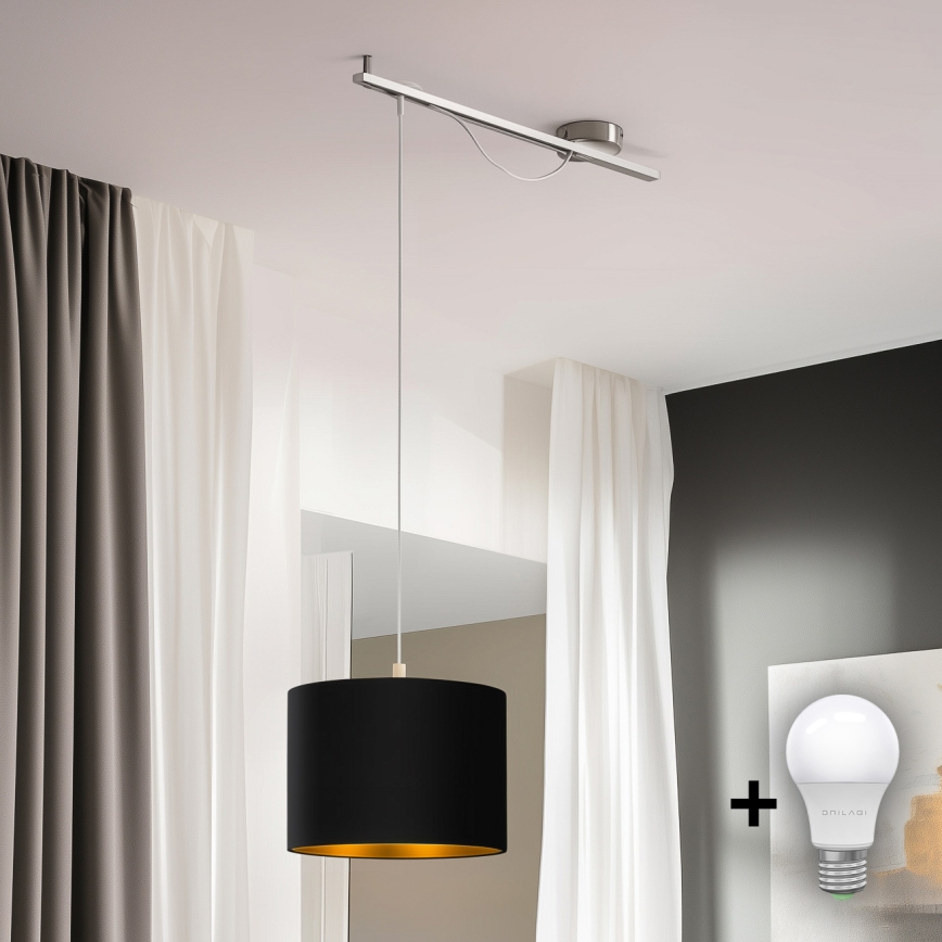 Eglo - LED  Luster na sajli CALCENA 1xE27/60W/230V krom/crna