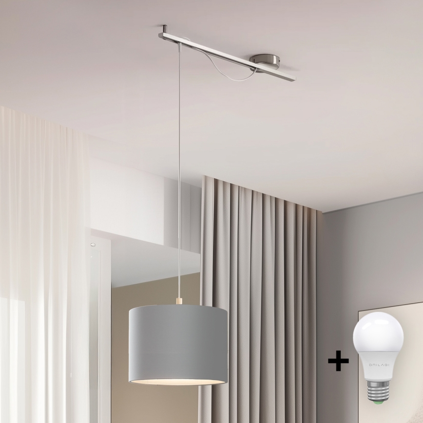 Eglo - LED  Luster na sajli CALCENA 1xE27/60W/230V krom/siva