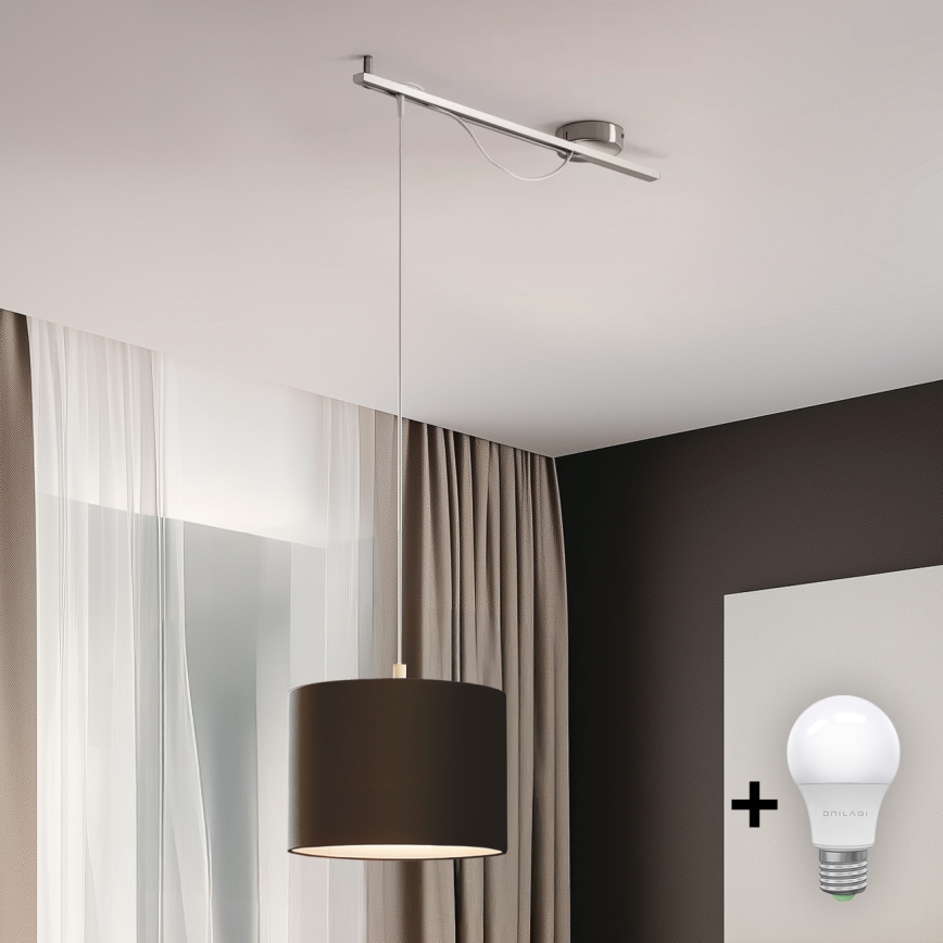 Eglo - LED  Luster na sajli CALCENA 1xE27/60W/230V krom/smeđa