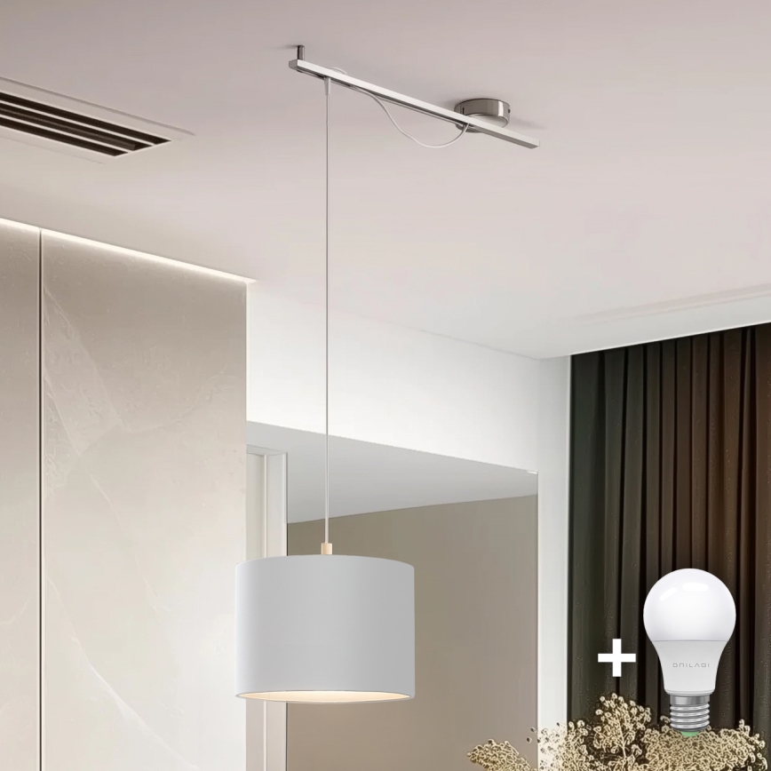 Eglo - LED  Luster na sajli CALCENA 1xE27/60W/230V mat krom/bijela