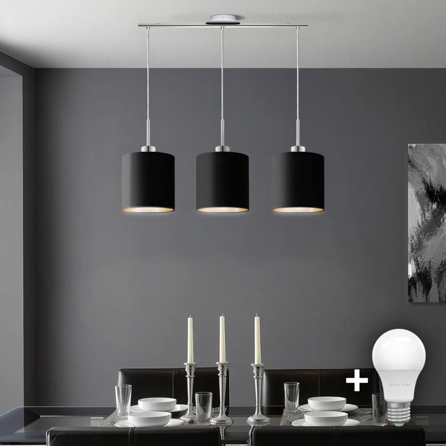 Eglo - LED  Luster na sajli TUNJA 3xE27/60W/230V crna