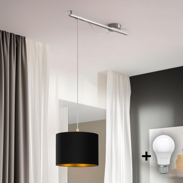 Eglo - LED Luster na užetu CALCENA 1xE27/60W/230V krom/crna