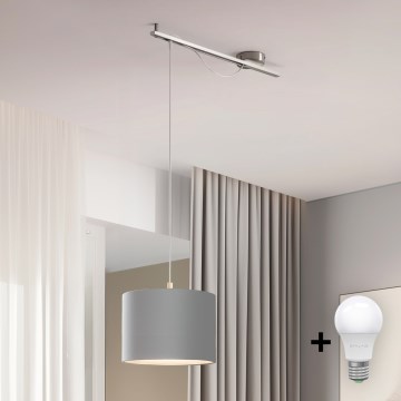Eglo - LED Luster na užetu CALCENA 1xE27/60W/230V krom/siva