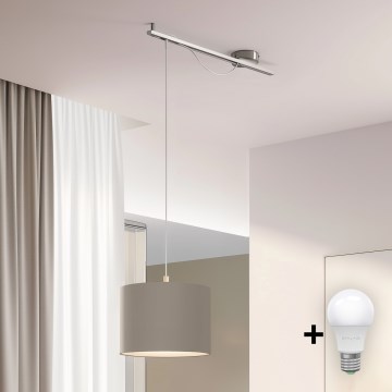 Eglo - LED Luster na užetu CALCENA 1xE27/60W/230V krom/taupe